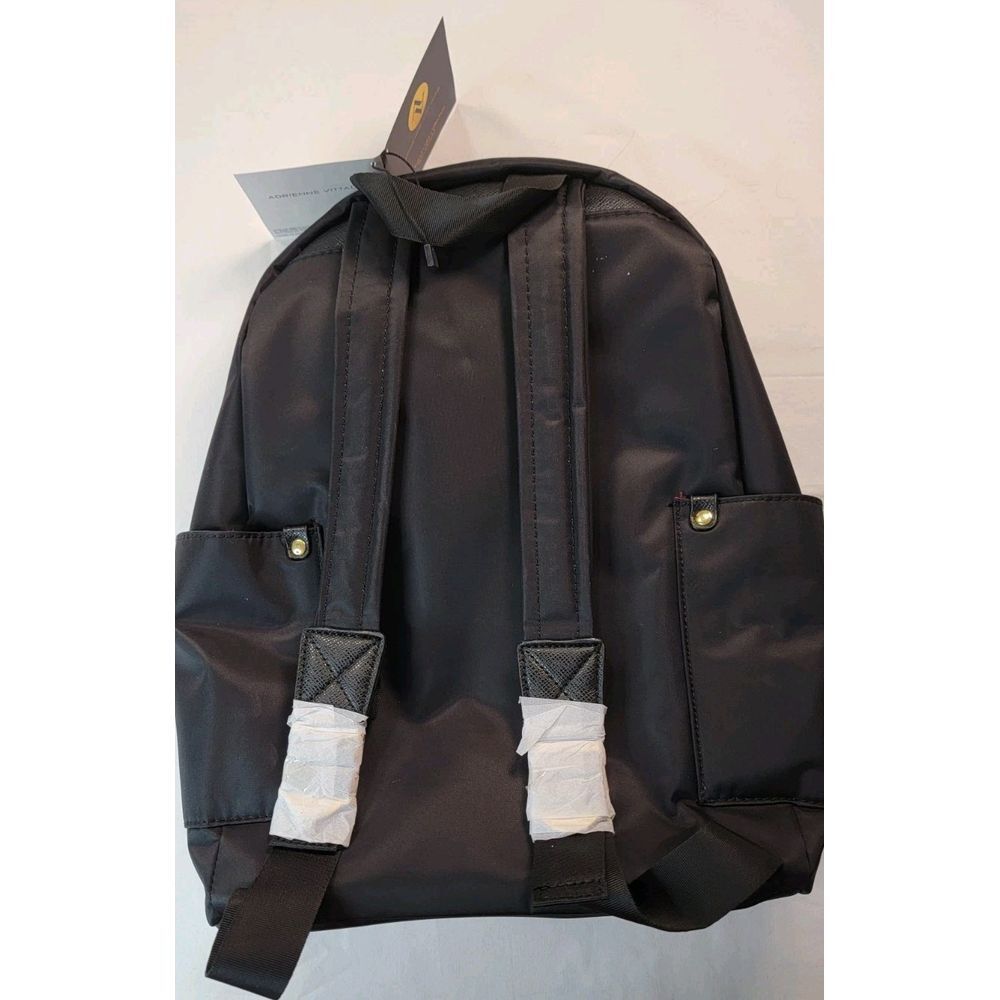 ADRIENNE VITTADINI BLACK NYLON BACKPACK, GOLD ACCENTS, POCKETS,‎ LINED, SPACIOUS - Picture 5 of 6